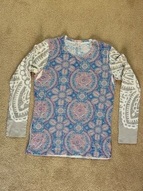 Blue Pink Mandala Print Long Sleeve Top